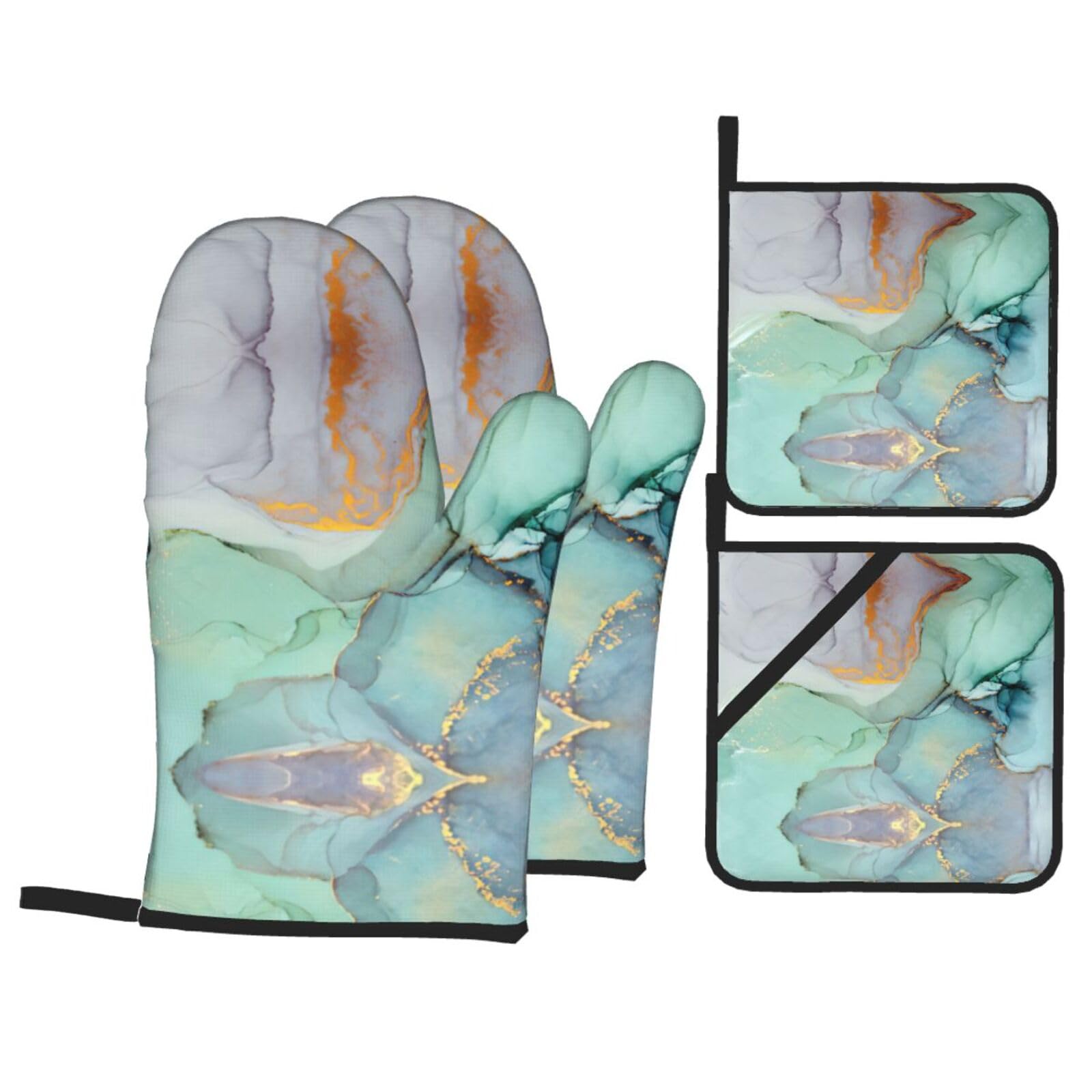colourful marble Print Stylish 4-Piece Microwaving Oven Waterproof Kitchen Gloves Baking Holiday Cooking