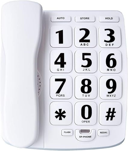 Teléfono con botón grande para ancianos, JeKaVis J-P02 teléfonos amplificados para ayuda con discapacidad auditiva, teléfono con cable para personas
