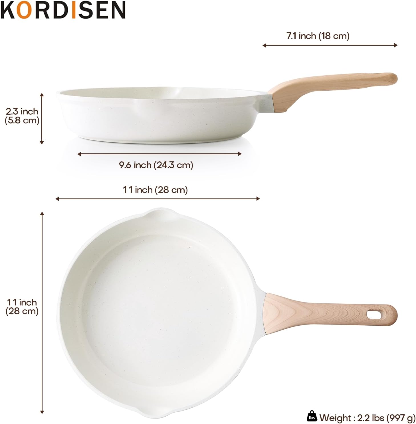 Kordisen Nonstick Ceramic Frying Pan, 11 Inch Ceramic Skillet, Healthy Non Toxic Cooking Pan, Stay-Cool Handle, Induction Compatible, PFOA & PFAS Free, White - Image 6