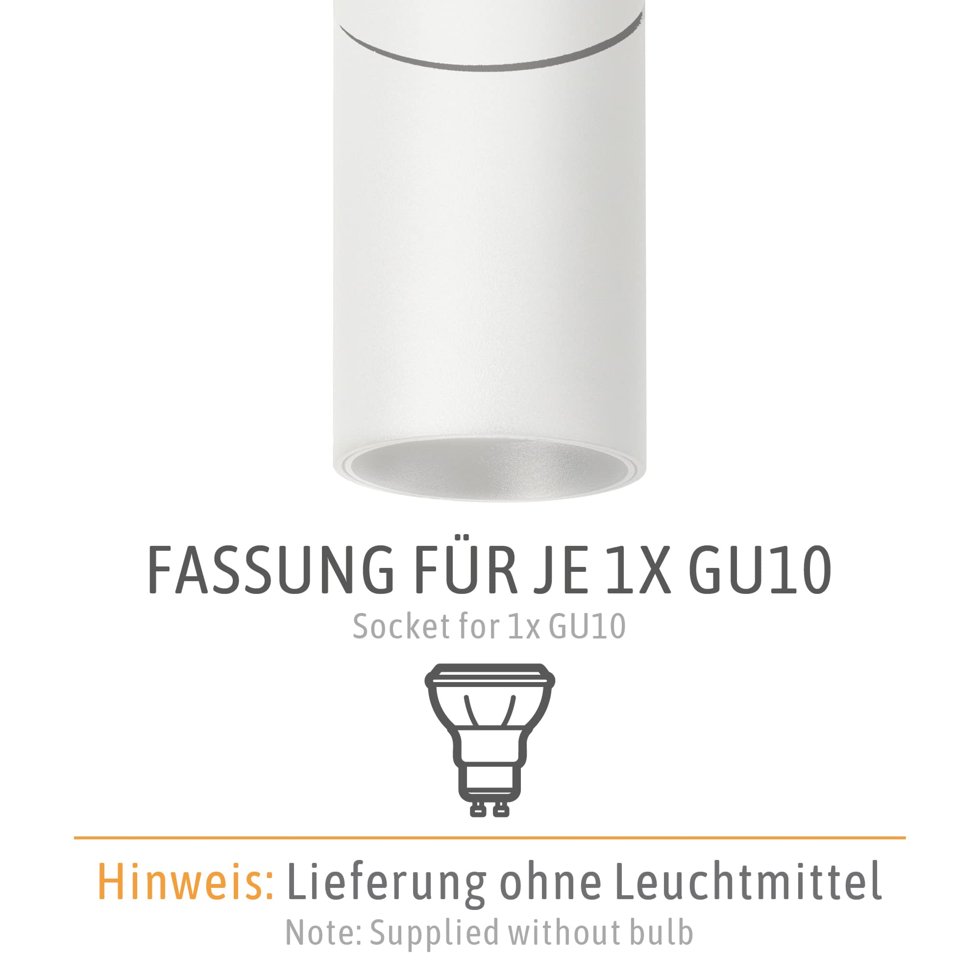 SSC-LUXon TOBI-L Deckenstrahler 3 Stück Wand & Decke weiß | Drei weiße Spotstrahler für Wand & Decke - dreh- & schwenkbar bis 350°, Zylinder-Design, GU10 Fassung (ohne Leuchtmittel)