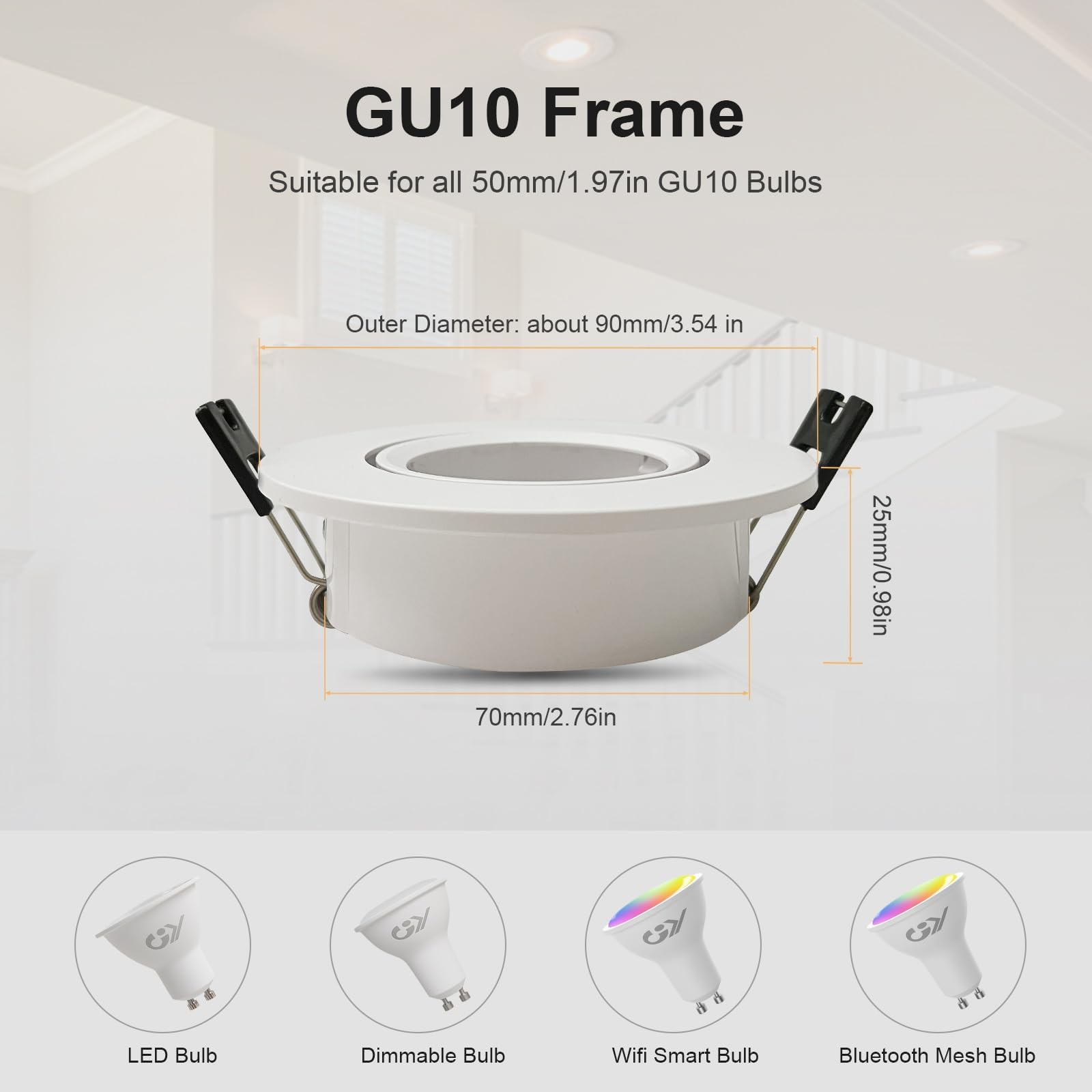 12x GY Recessed Spotlight GU10 Socket, LED GU10 recessed Frame Ceiling spot White Round, Socket for MR16 LED Bulbs - Image 2
