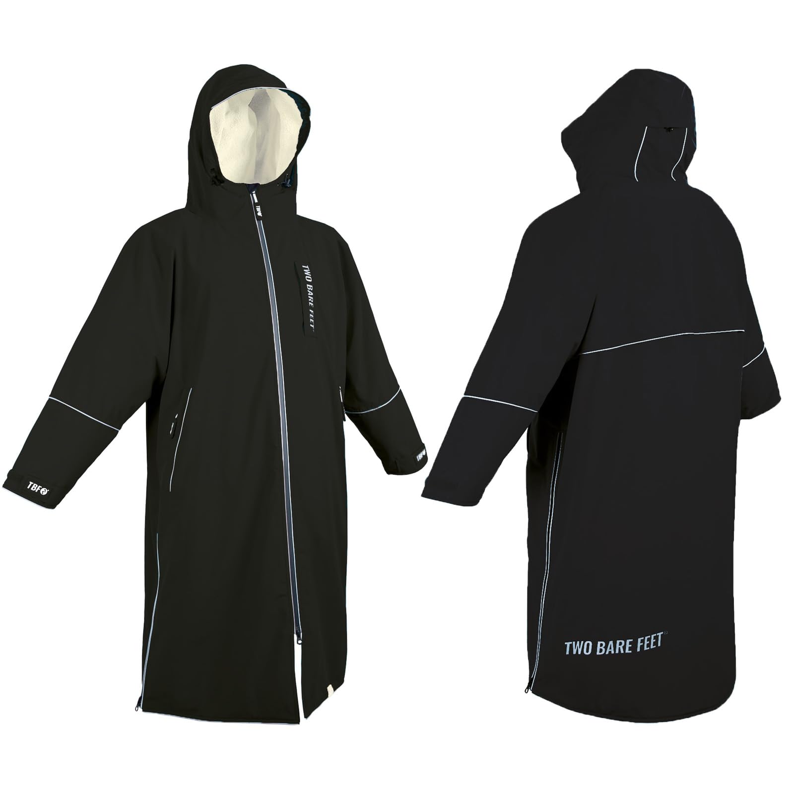 Two Bare Feet | Hi-Vis Equestrian Changing Robe | Waterproof, Windproof, Fleece-Lined Coat for Horse Riding & Outdoor Use (Black/Cream, Small)