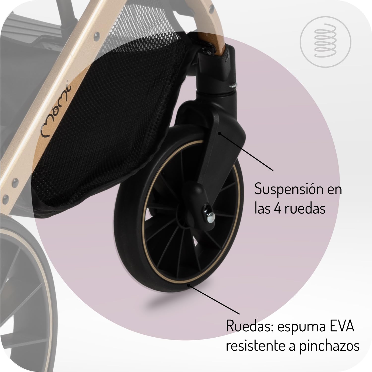 MoMi ESTELLE DAKAR a partir de los 6 meses (hasta 22 kg), silla de paseo plegable con arnés de 5 puntos, cesta de la compra, barra telescópica, se mantiene de pie plegada