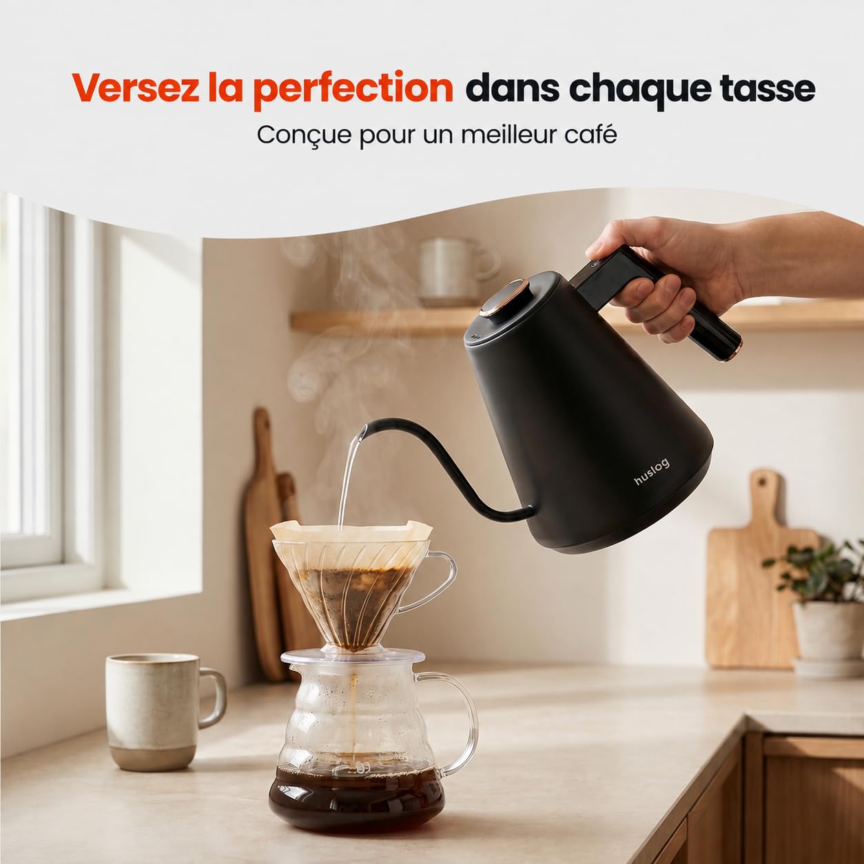 Bouilloire Électrique Col de Cygne 1 L, 1100 W, Température Réglable 40–100 °C, Écran LCD, Maintien au Chaud, Bec Précis, Inox, pour Café et Thé