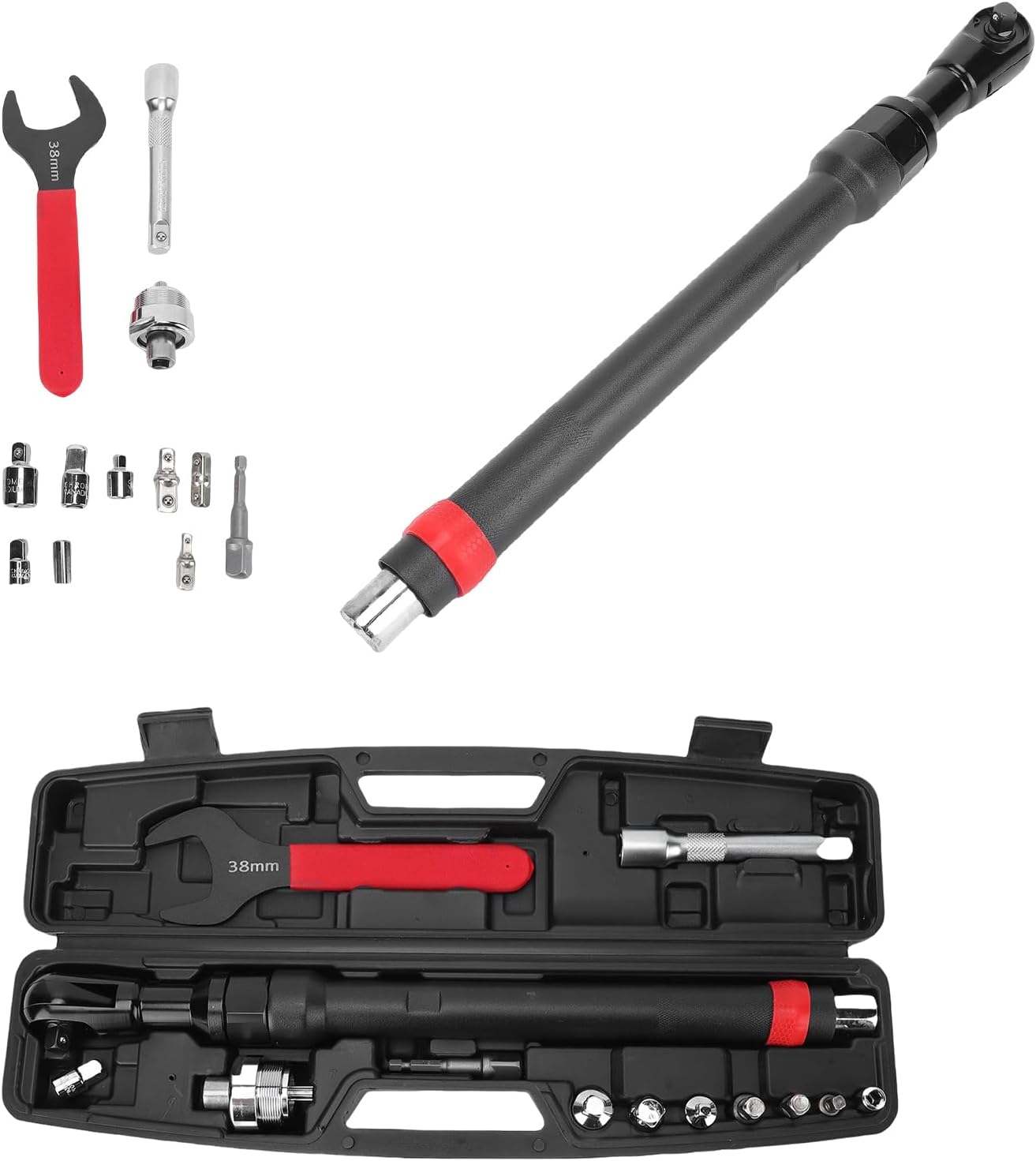 Offset Extension Wrench, Impact Ready Ratchet Extender with 3/8 1/4 1/2 Square Drive Adapters, High Torque 150N.m Tool for Tight Spaces