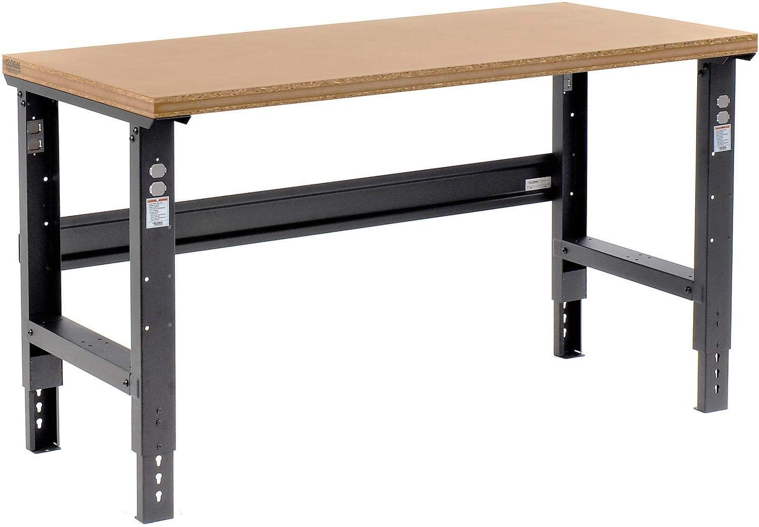 Global Industrial Adjustable Height Workbench C-Channel Leg, 2000 Lbs Capacity, 60" W x 30" D, 1-1/2" Shop Top Square Edge, Black Frame, Industrial Workbench