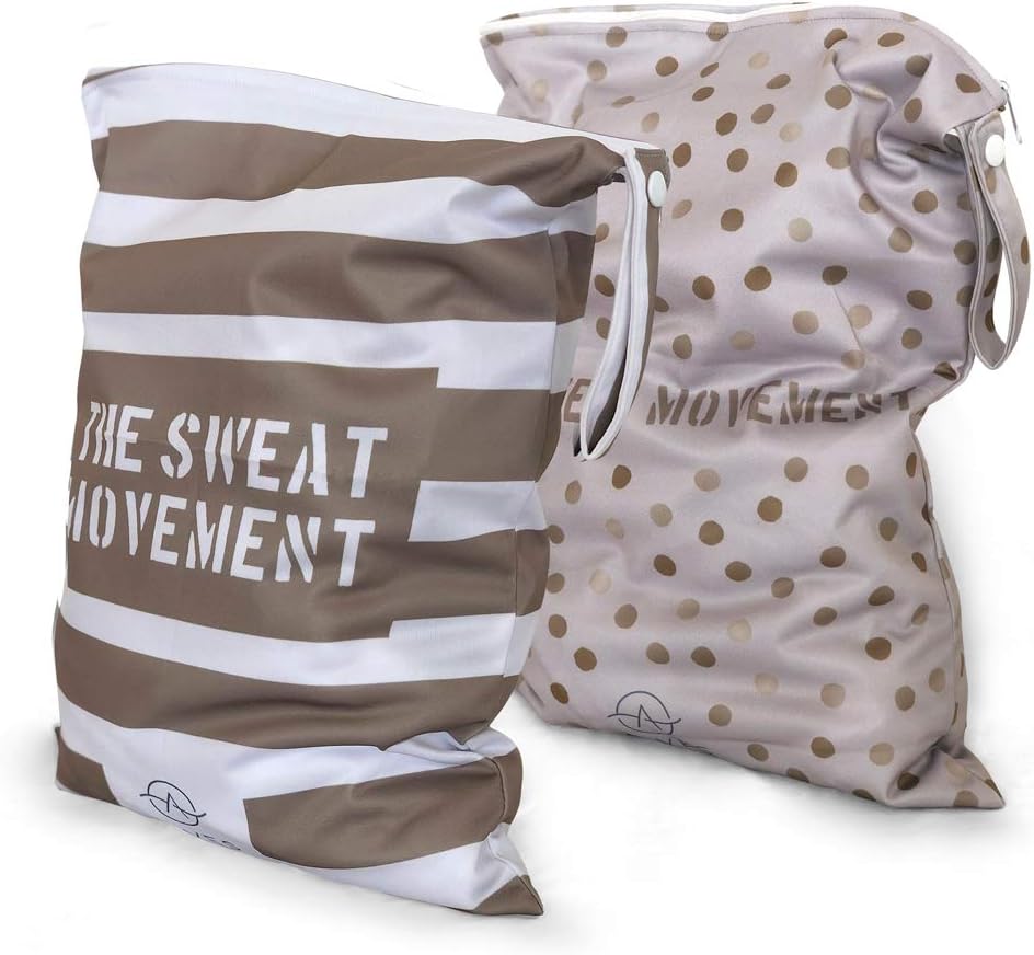ALVES YOGA 2pcs Washable/Reusable Wet Bags - Gym Bags for Wet Clothes or Swimsuits (Gold & Beige)
