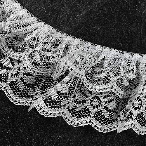 3-Yards 2\" Double Layer Ruffle lace Trim for Costume, Crafts and Sewing, LL-156 (White)