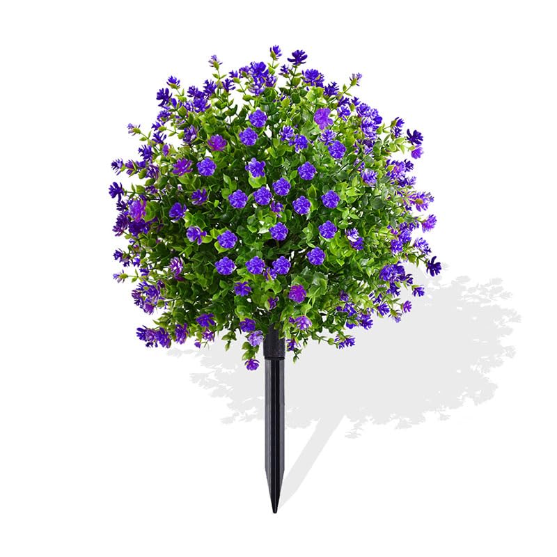 Artificial Boxwood Topiary Ball Set with Ground Spikes,UV-Resistant Faux Greenery Shrubs for Outdoor Lawn/Yard/Garden Decor (B Purple)