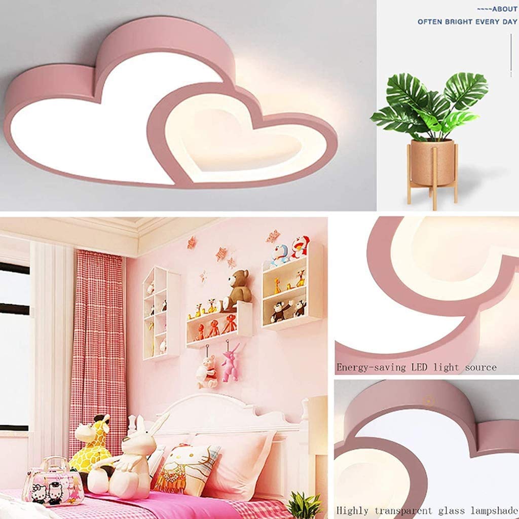 LED Soffitto Del Luce Della Lampada Vivaio Telecomando Dimmerabili 3000K-6000K Plafoniera Creativa Moderna Romantica Forma Di Lampadario Cuore Luci Decorazione Acrilico Ragazza Camera Letto,Rosa,55cm