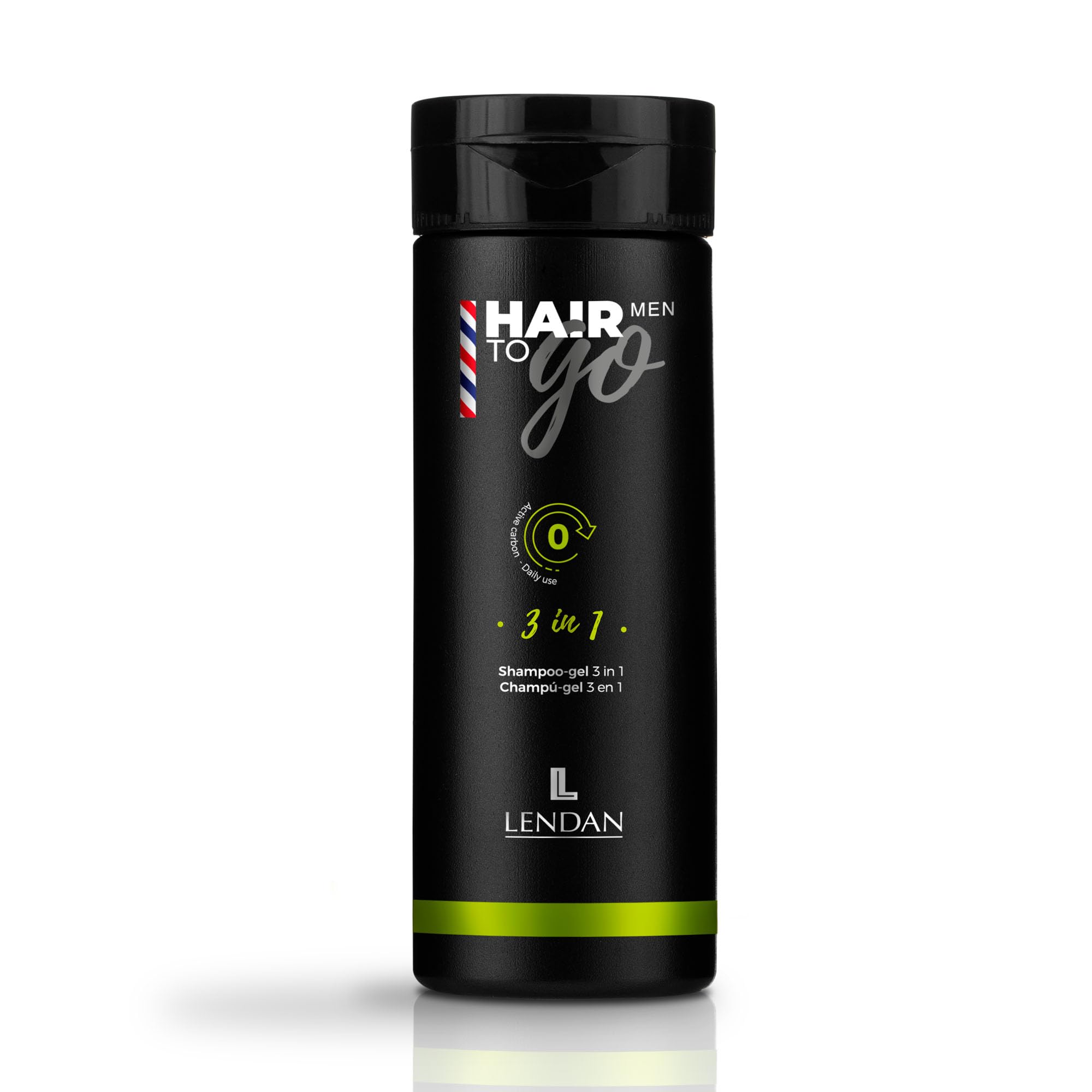 Lendan - 3-in-1 Shampoo-Gel - Hair To Go Men - 100 ml - Shower Gel, Shampoo, and Shaving Gel - Deep Cleansing - with Activated Charcoal and Ginseng - Removes Impurities - Hydrates Skin
