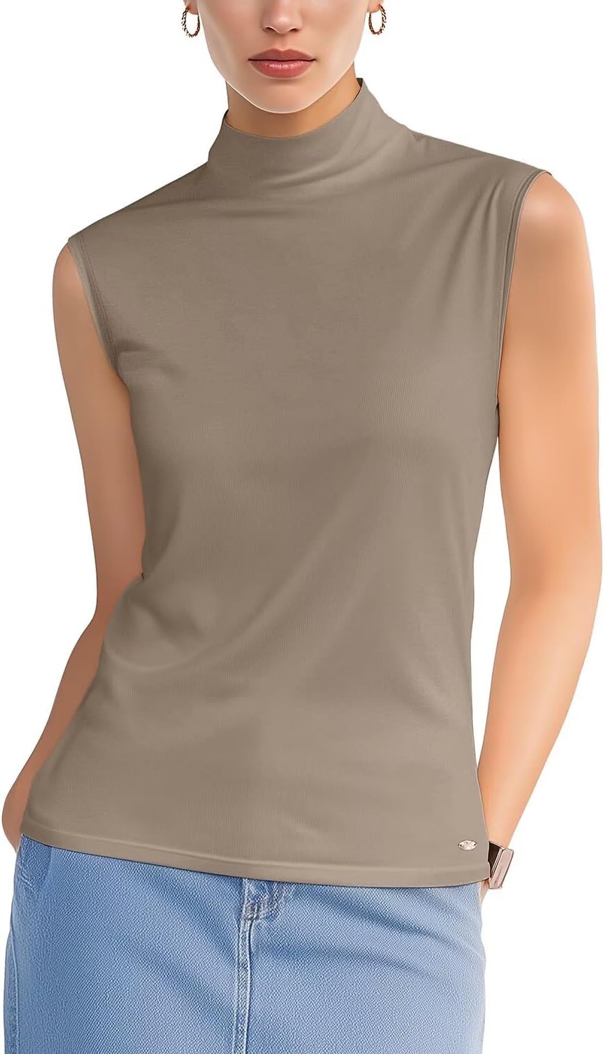 Zengjo Sleeveless Tops for Women - Mock Neck Fitted Tank Top, Ribbed Knit Layering Shirt for Work or Casual - Image 2