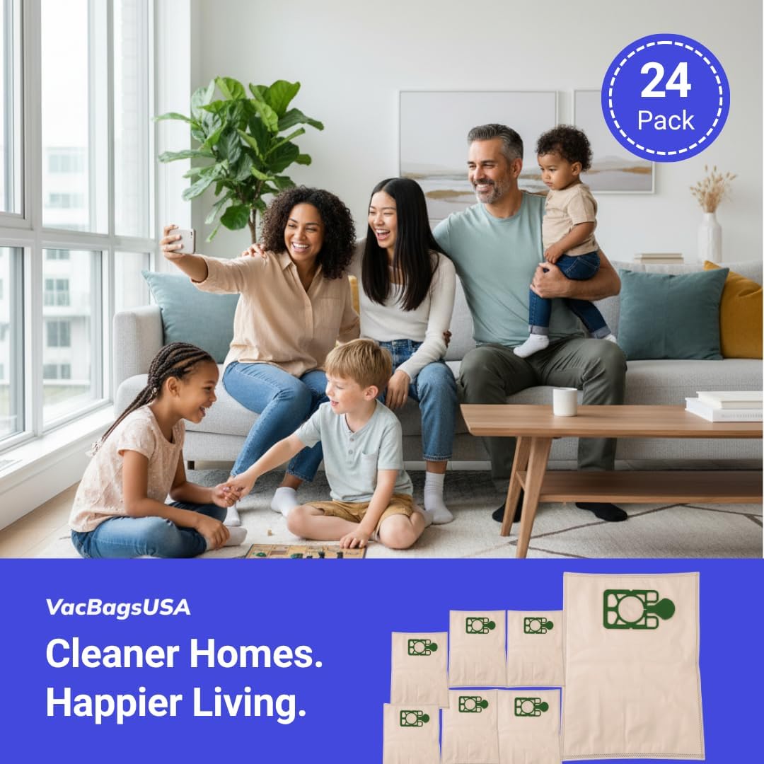 24-Pack Replacement Synthetic Allergen Vacuum Cleaner Bags for NuMatic Henry, Hetty, Basil, James – 3-Ply Filtration System Captures 99.7% of Particles – VacBagsUSA.