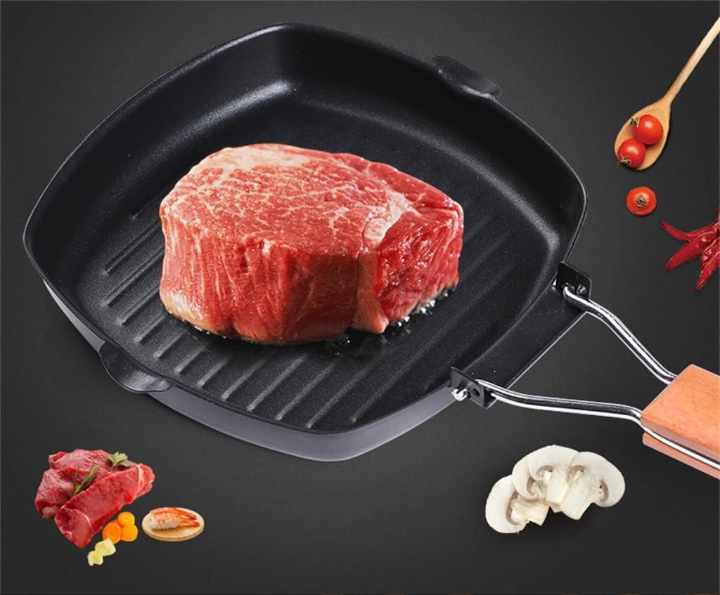 Folding Barbecue Roasting pan Outdoor Portable BBQ Square Steak Picnic Non-Sticky teppanyaki Grill Pot(24cm)