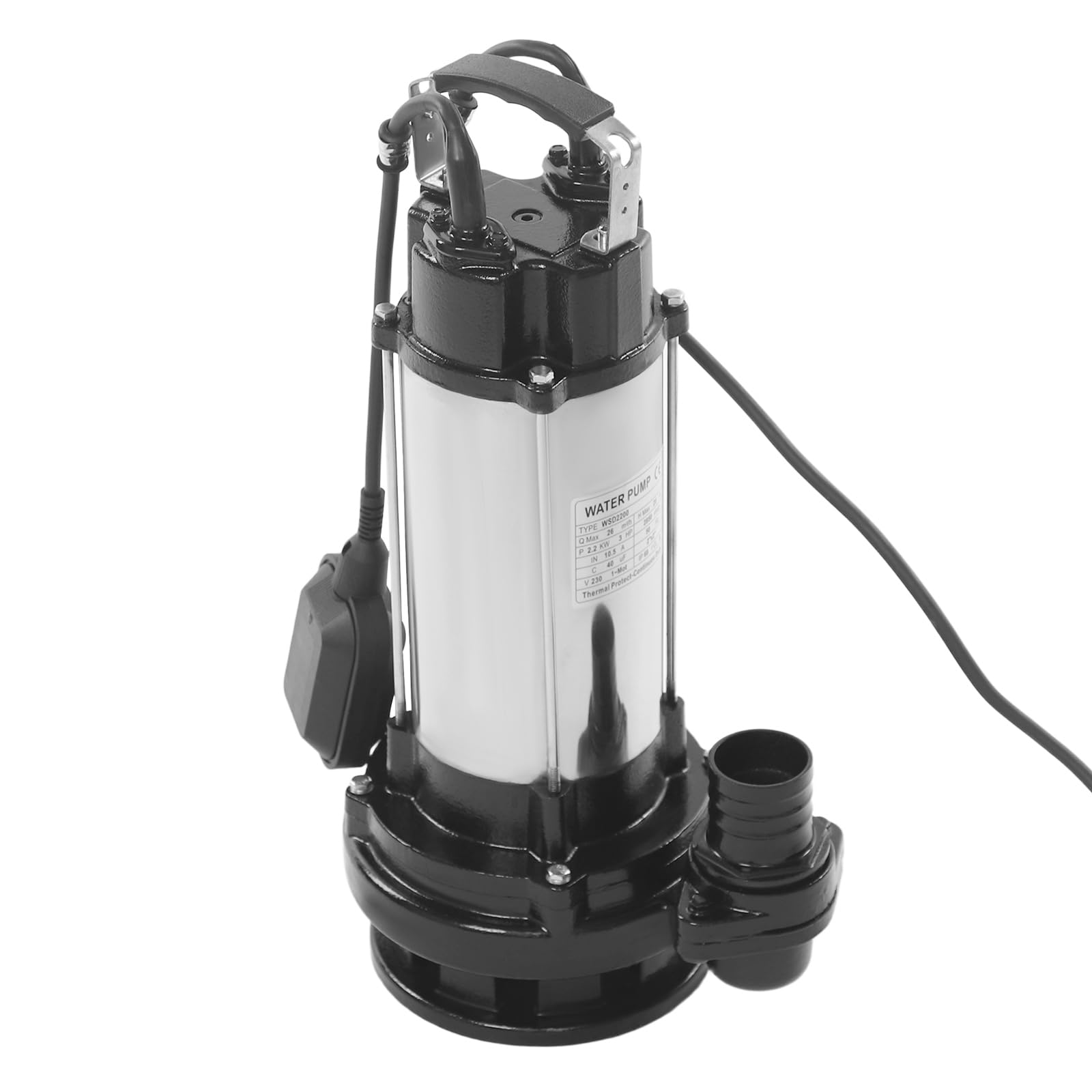 Bomba sumergible de acero inoxidable 2200 W – Bomba de aguas residuales con interruptor de flotador, bomba de agua sumergible para sótano, jardín y piscina, 26 m³/h de caudal de 25 m de altura
