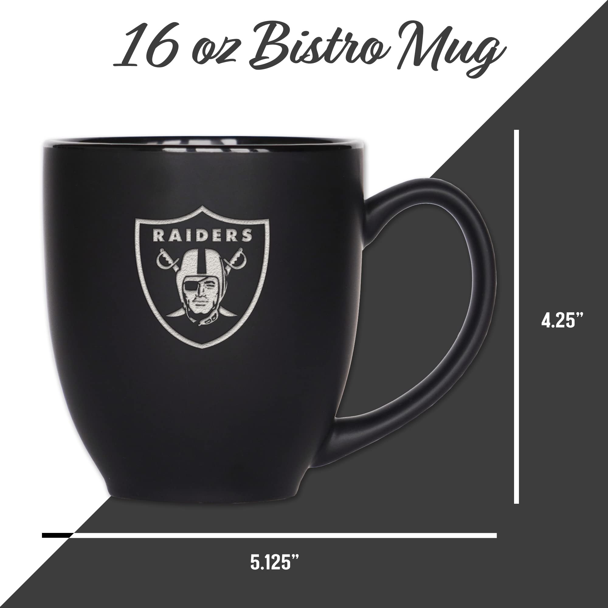 Rico Industries NFL Football 15oz Matte Black Bistro Mug - For Hot or Cold Drinks - Team Logo Etched For Unique Feel