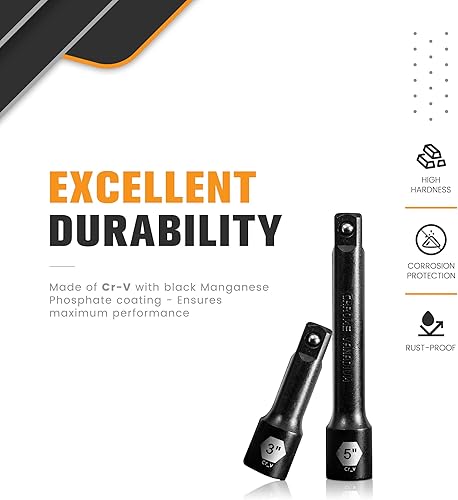 Miniatura 4 de Juego de barras de extensión de impacto de 12 pulgada  3 extensiones de enchufe de 3 pulgadas, 5 pulgadas y 10 pulgadas de longitud, acero Cr-V de