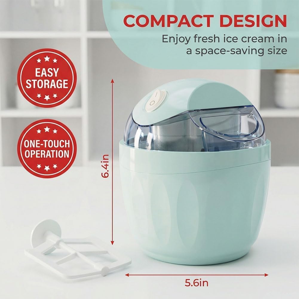 Kleine Mini-eismaschine Für Zuhause, Schnelle Zubereitung Von Eiscreme In Nur 15 Minuten Mit Ein-knopf-bedienung, Ideal Für Die Zubereitung Von Gelato, Gefrorenen Leckereien Und Sorbet Für Die