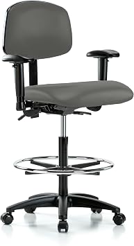 Perch Multi-Task Office Chair with Adjustable Armrests and Foot Ring | High Bench Height 24-33.5" | Charcoal Vinyl