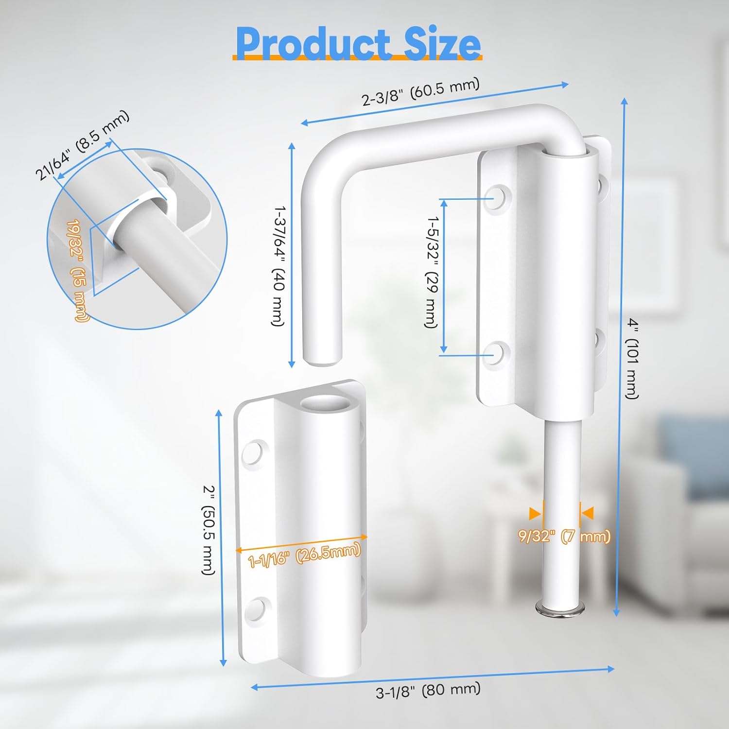 New Patio Sliding Door Loop Lock - 2-3/8 Inch U-Shaped Loop Latch, 90/180 Degree Home Security Lock for Sliding Doors, Windows, Barns, Gardens, Screens (White-2 Pcs)