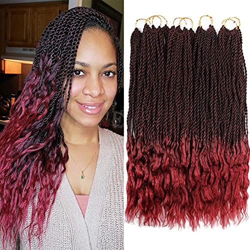BYKSVIOC Goddess Senegalese Twist Crochet Hair Curly Ends Deep Wave Synthetic Braiding Hair Kanekalon Ombre Hair Extensions (1B/BUG)
