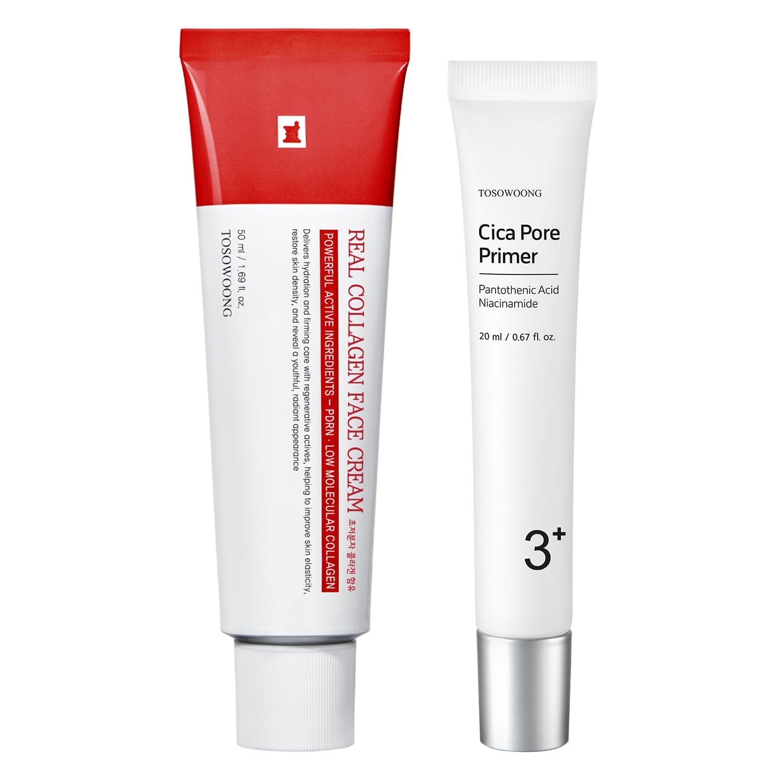 Dúo Perfección de Poros: TOSOWOONG Primer Cica Pore & Crema Facial Real Collagen para una Piel Suave y Juvenil