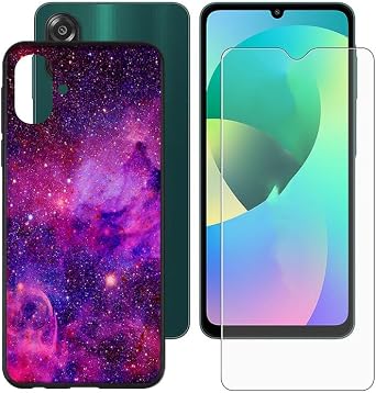 Case for Samsung Galaxy F07 6.7" Phone Case + Screen Protector -Cover Shell Soft Silicone Black Protective case Bumper Belt Tempered Glass 9H Hardness -Journey Over