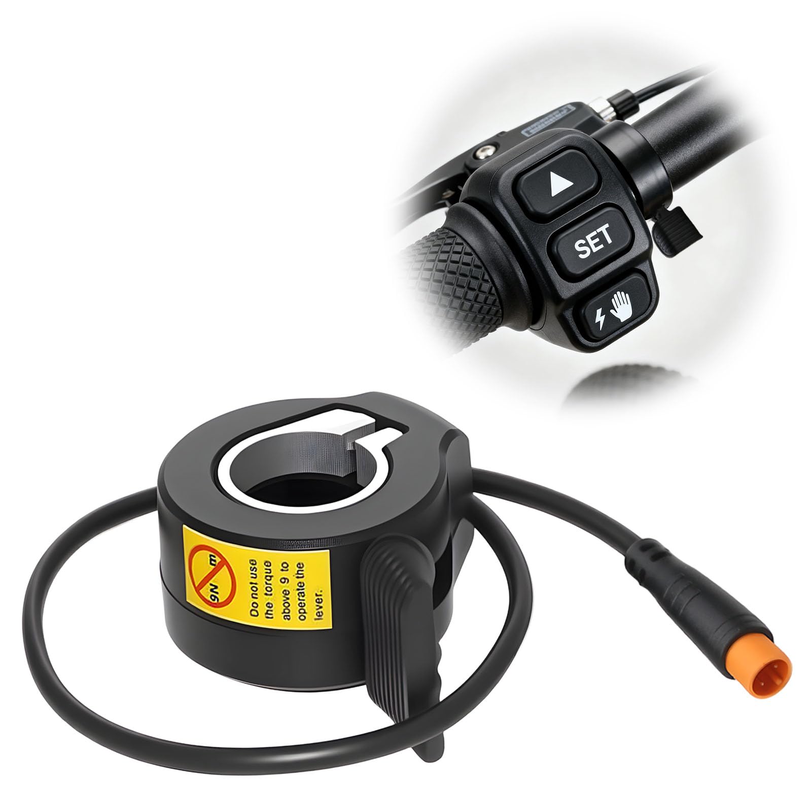 1Pc E-Bike Thumb Throttle M8 130X E-Scooter Thumb Scooter Throttle Speed Control 22mm/0.86in Handlebar Left/Right Universal Bicycle Conversion Replacement Parts 3 Pin Waterproof Accelerator Black