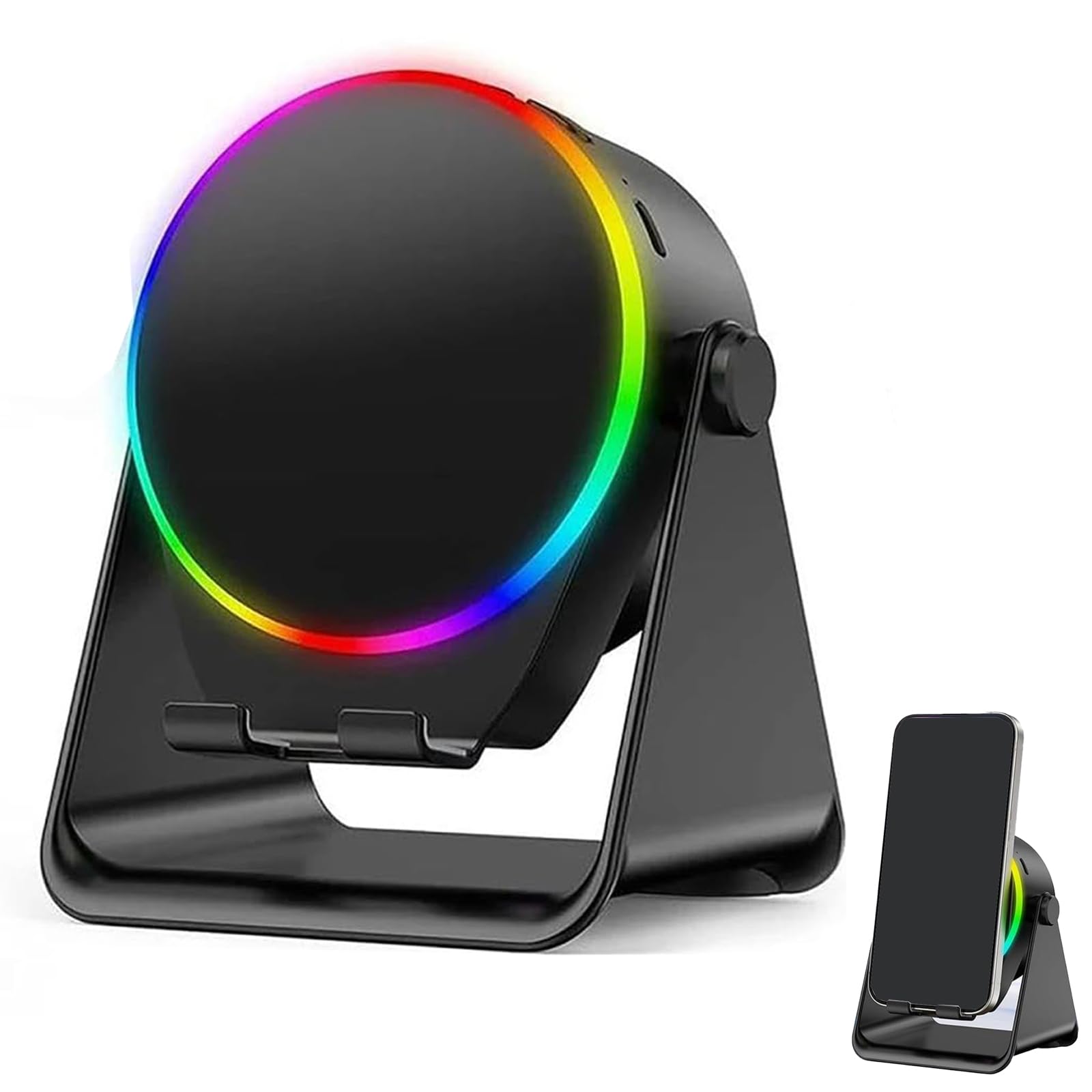 Quzimo 4-in-1 360° Rotating Bluetooth Speaker Stand - Rechargeable Phone Holder with HD Surround Sound & Anti-Slip Base (Multi-Functional Gadget for Home/Office Use)