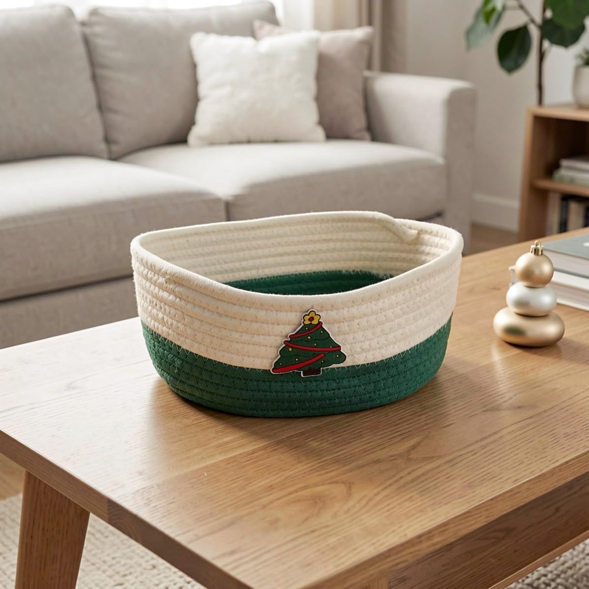 Xmas Cotton Rope Storage Basket Christmas Tree Pattern Woven Basket
