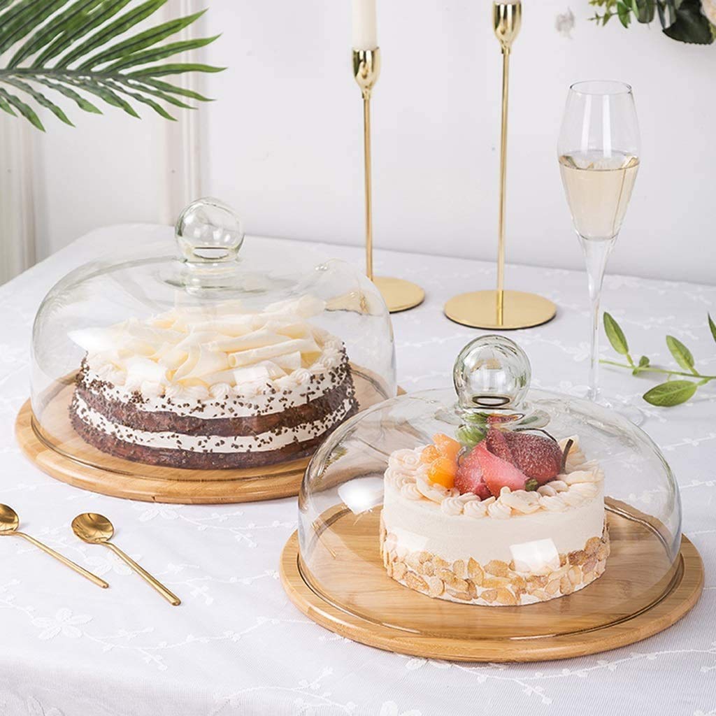 Obsttablett, Gourmet-Probierteller, Cupcake-Kuppel, staubdichte Glaskuppel, Gebäck- und Dessert-Display, Foto-Requisiten, Chip (Größe: 32 cm) (32 cm) ()