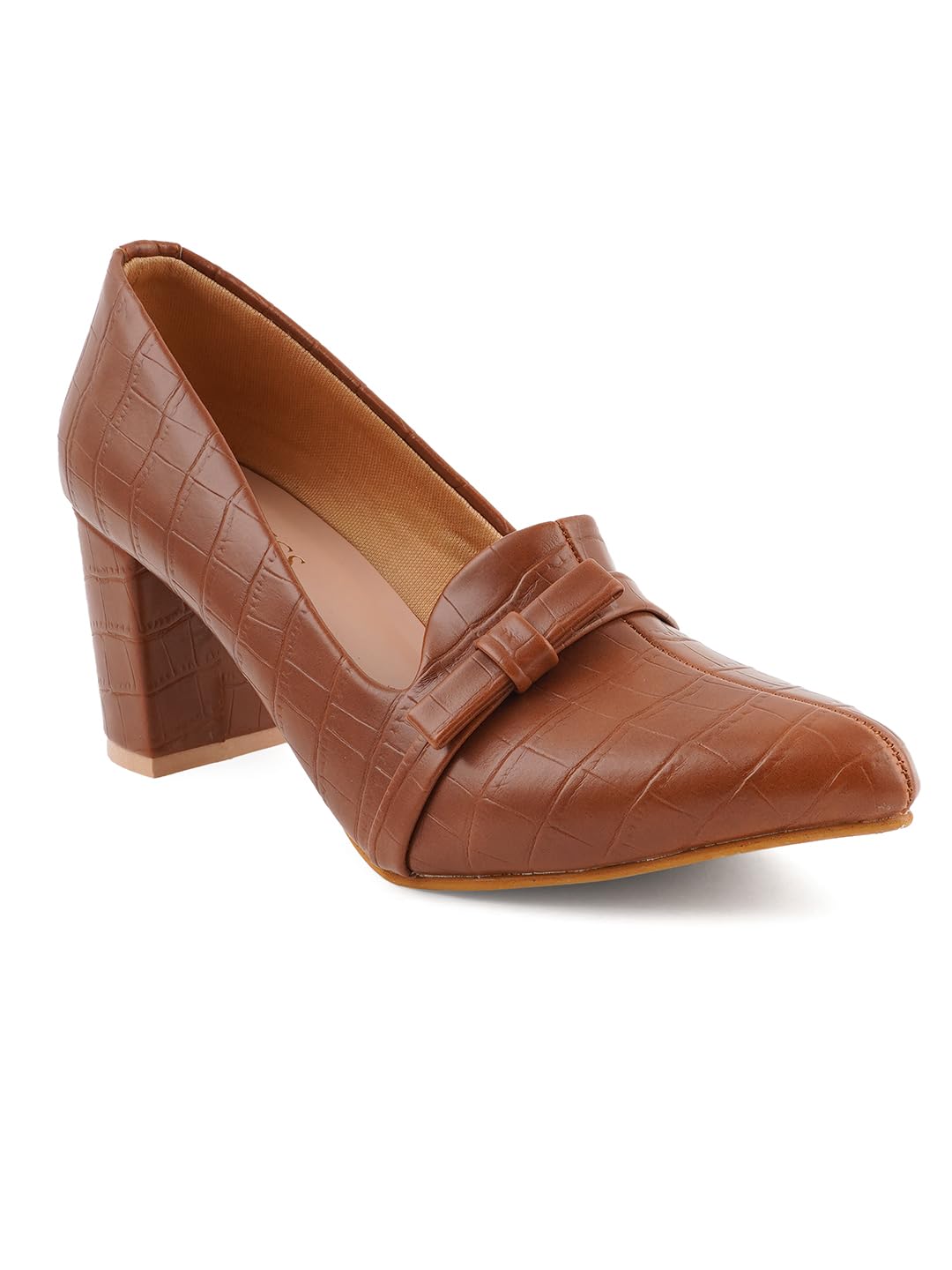 iconics Women's Textured Pointed Toe Block Heel Pumps-picture-33