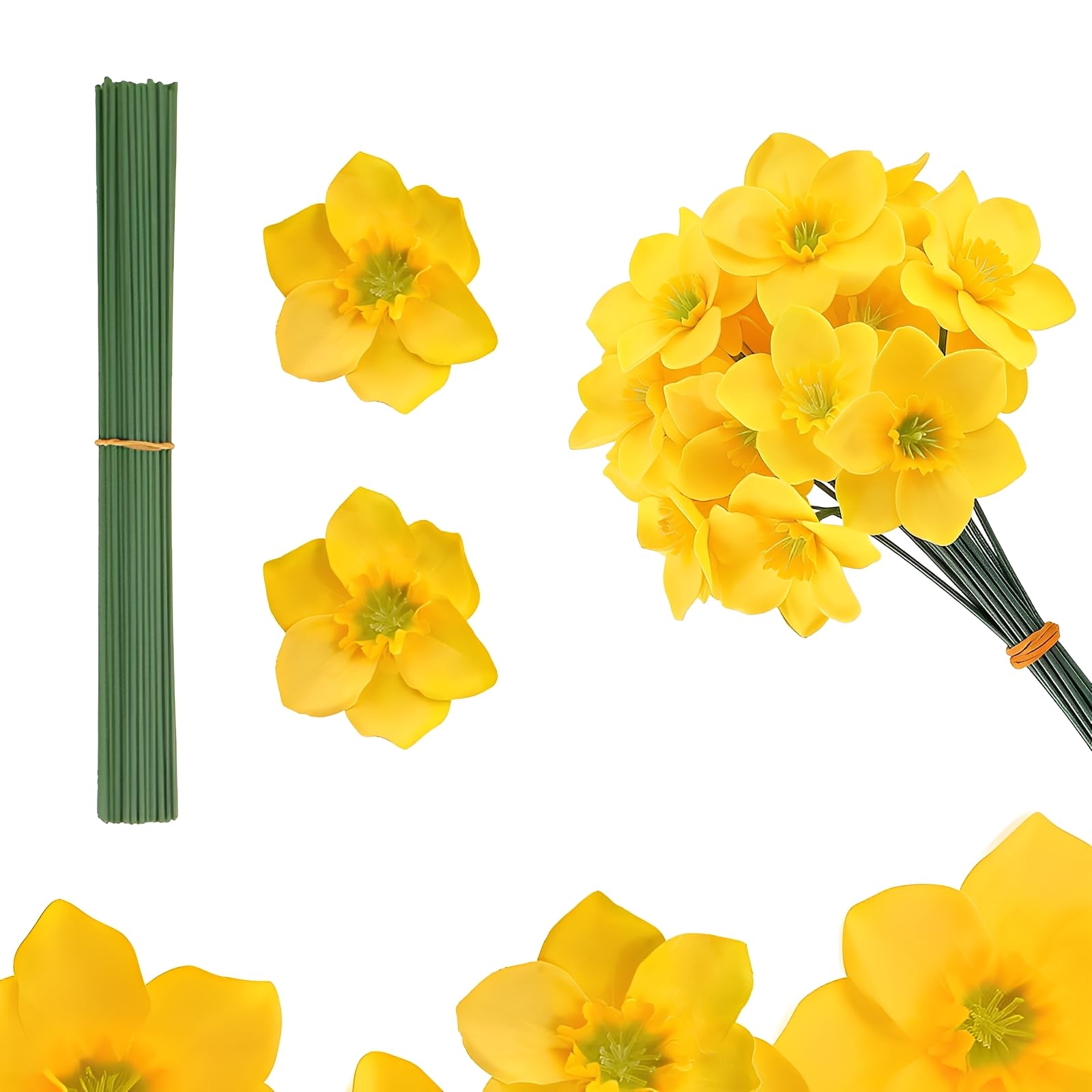 20 Set Artificial Daffodils, Yellow Daffodils Artificial Flowers with 7.8 Inches Long Stem, Silk Fake Narcissus Flowers, Faux Bouquet for Home Party Wedding Office Garden
