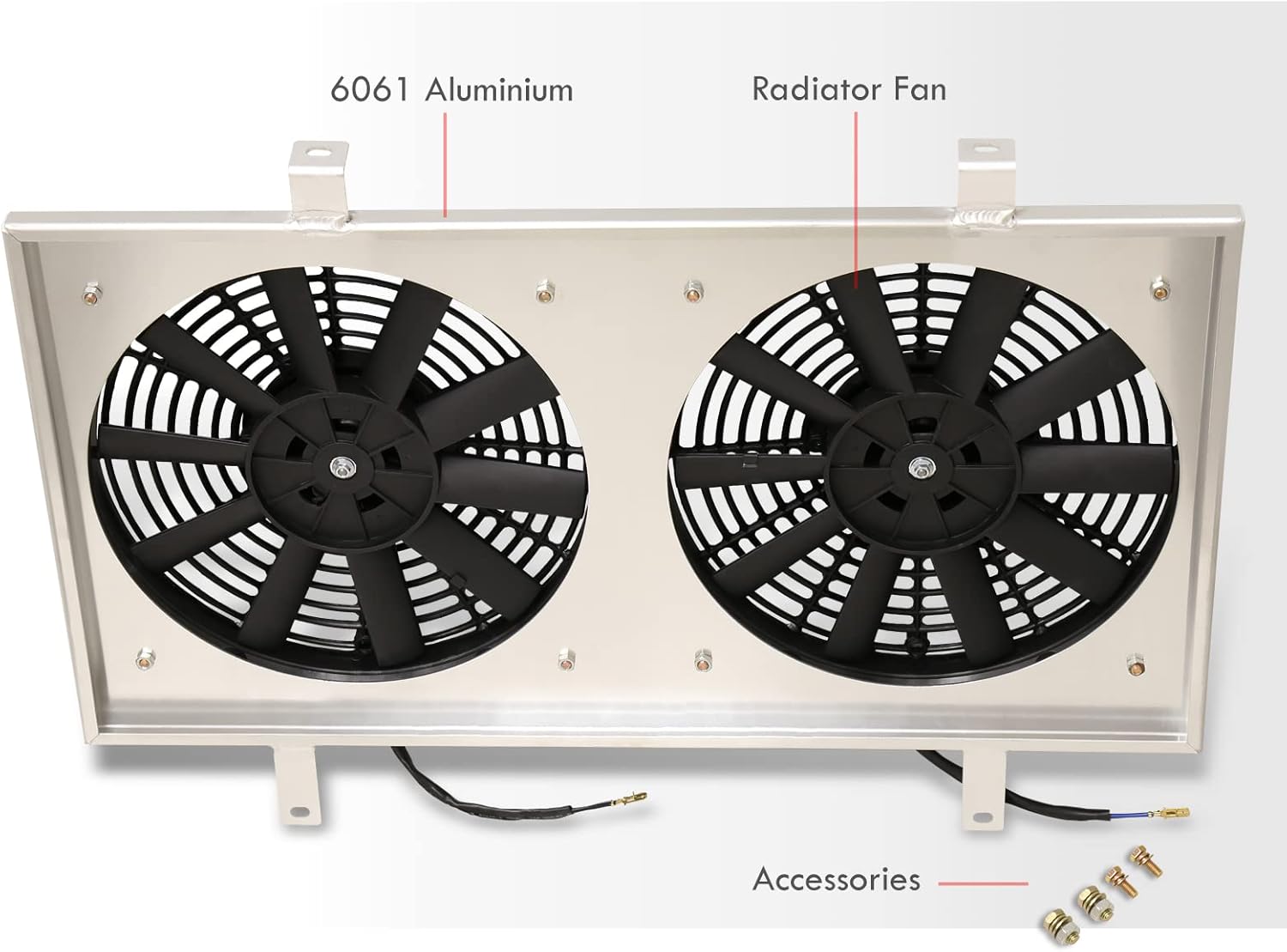 AJP Distributors Aluminum Radiator Fan Shroud Kit + 12" Dual Engine Motor Cooling Fans Compatible/Replacement For 240SX S14 JDM KA24 KA24DE Manual Transmission M/T 1995 1996 1997 1998 95 96 97 98