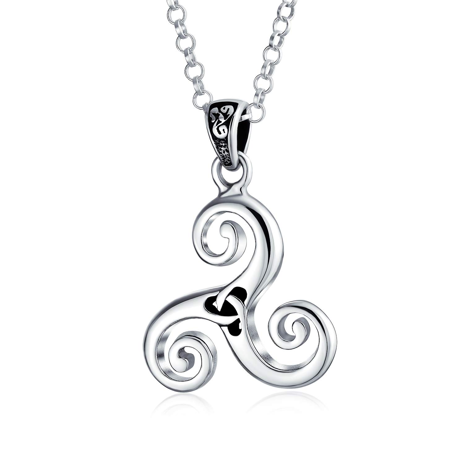 Bling Jewelry Personalize Ancient Spiritual Unisex Viking Round Medallion Celtic Triquetra Spiral Trinity Knot Triskele Pendant Necklace for Women Oxidized .925 Sterling Silver Custom Engraved