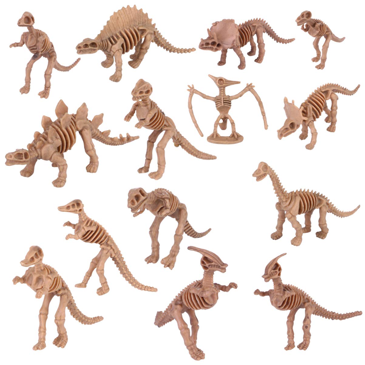 SEWACC 12pcs Simulated Dinosaur Skeleton for Halloween Decor Lifelike Plastic Dinosaur Model Light Brown, 9.20X6.60X1.00CM
