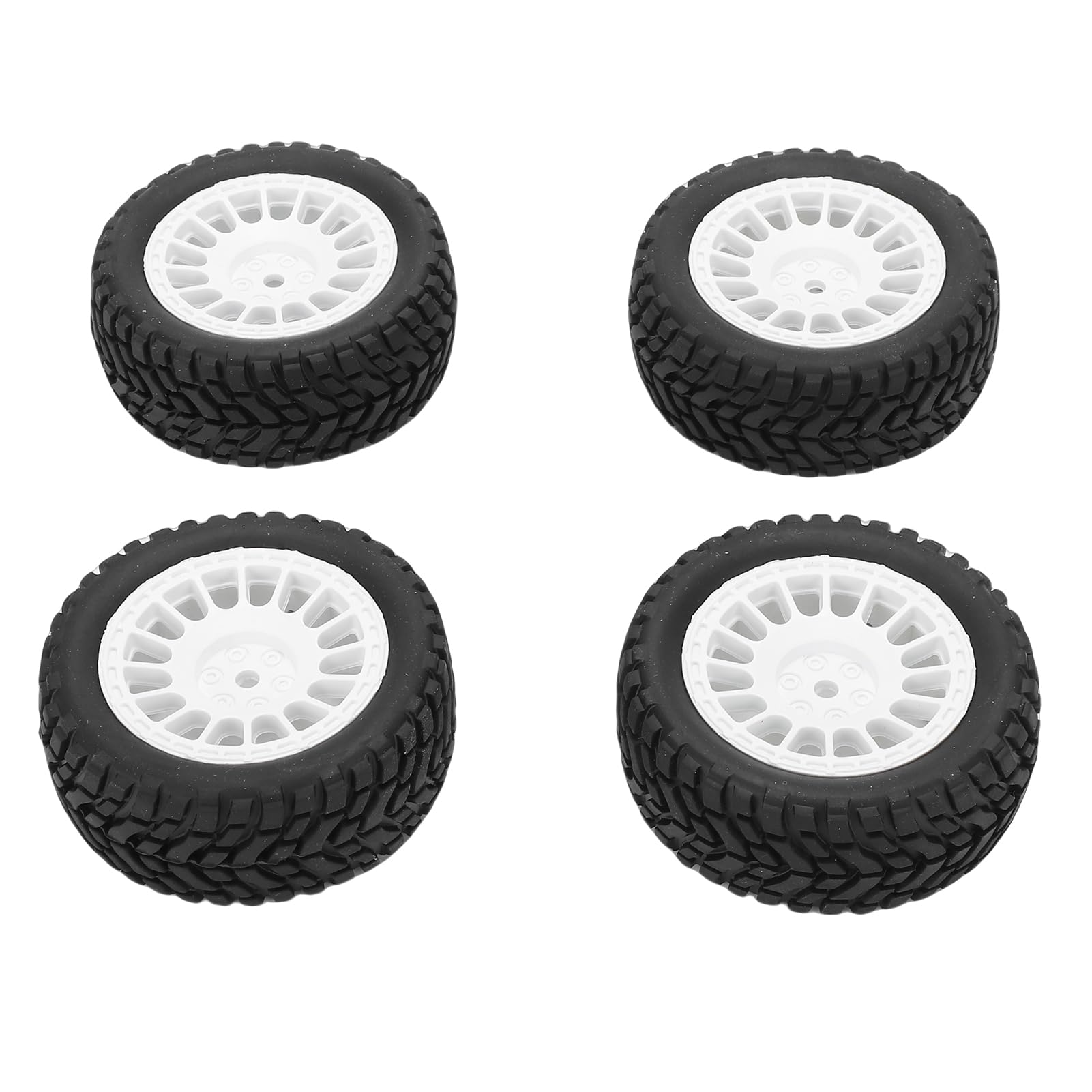 HUSHUI 4pcs RC Rally Car Tires, Rubber Off Road Tires with Replica Tread for 1/16 1/14 /12/10 Scale Model Cars, Widely Compatible Flat Racing Rally Tyres (White)