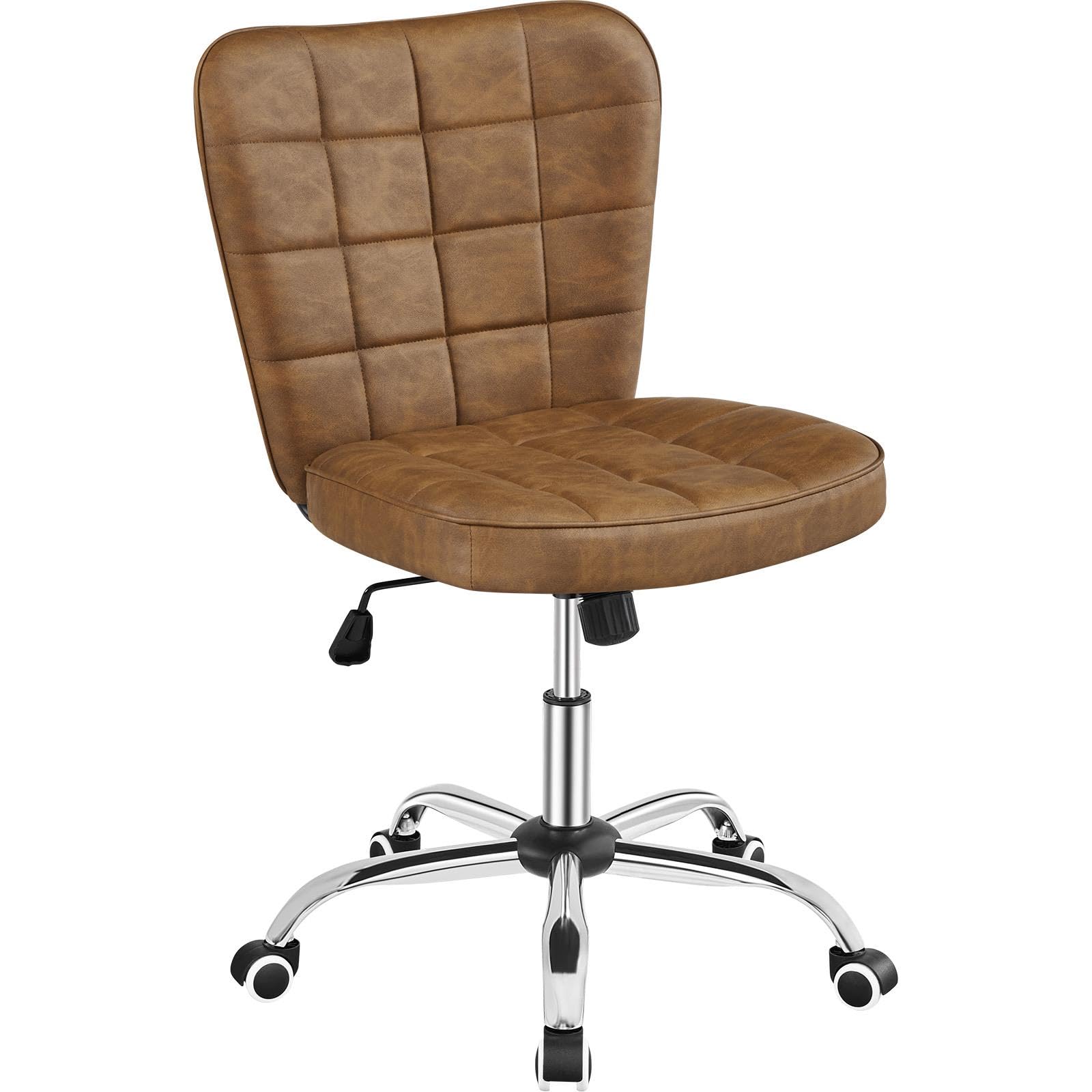 Yaheetech PU Leather Armless Swivel Adjustable Office Chair, Retro Brown