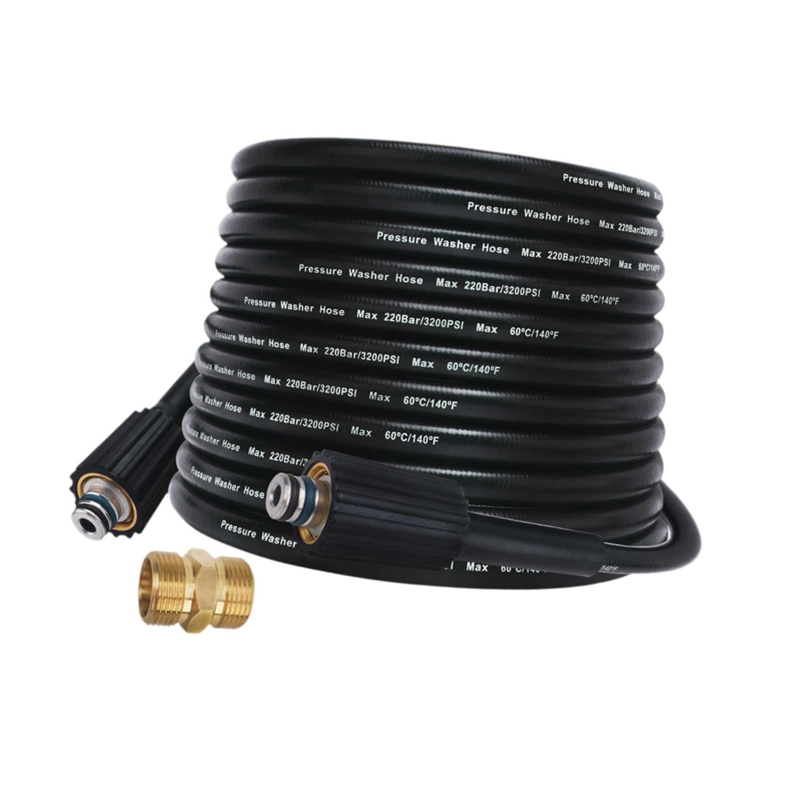 Manguera para hidrolavadora de 3200 PSI con Conector rápido de Rosca Hembra M22 Incluido. La Manguera y el acoplador de extensión están Fabricados, 15m