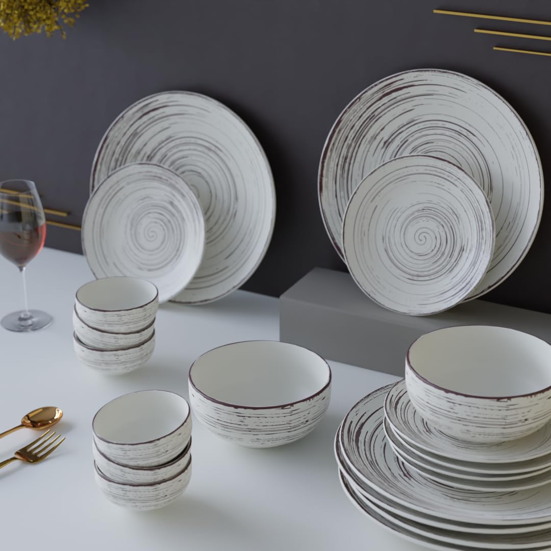 The Earth Store Brown Spiral Set of 20 Piece Ceramic Dinner Set, 6 Full Dinner Plates, 6 Quarter Plates, 6 Vegetable Bowls, 2 Snack Bowls | Microwave & Dishwasher Safe | Diwali Crockery Gift Item (B0D3VFW4LP) Amazon Price History, Amazon Price Tracker