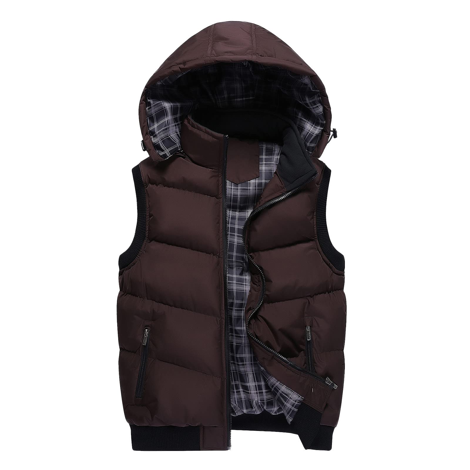 Doudoune Sans Manches Homme - Gilet Matelassé Léger, Capuche, Fermeture éclair - Veste Décontractée Quotidienne