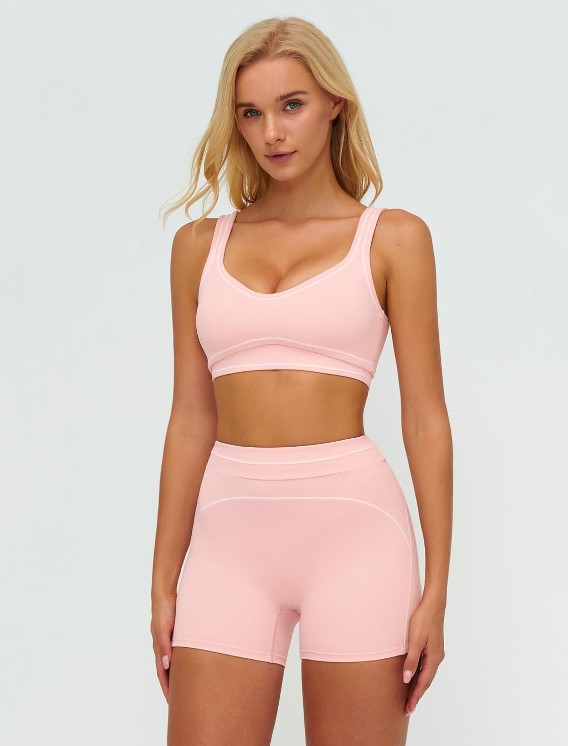QBGJTD Two Piece Workout Sets for Women Color Block Sports Bra and High Waist Shorts Gym Yoga Active Wear Outfits
