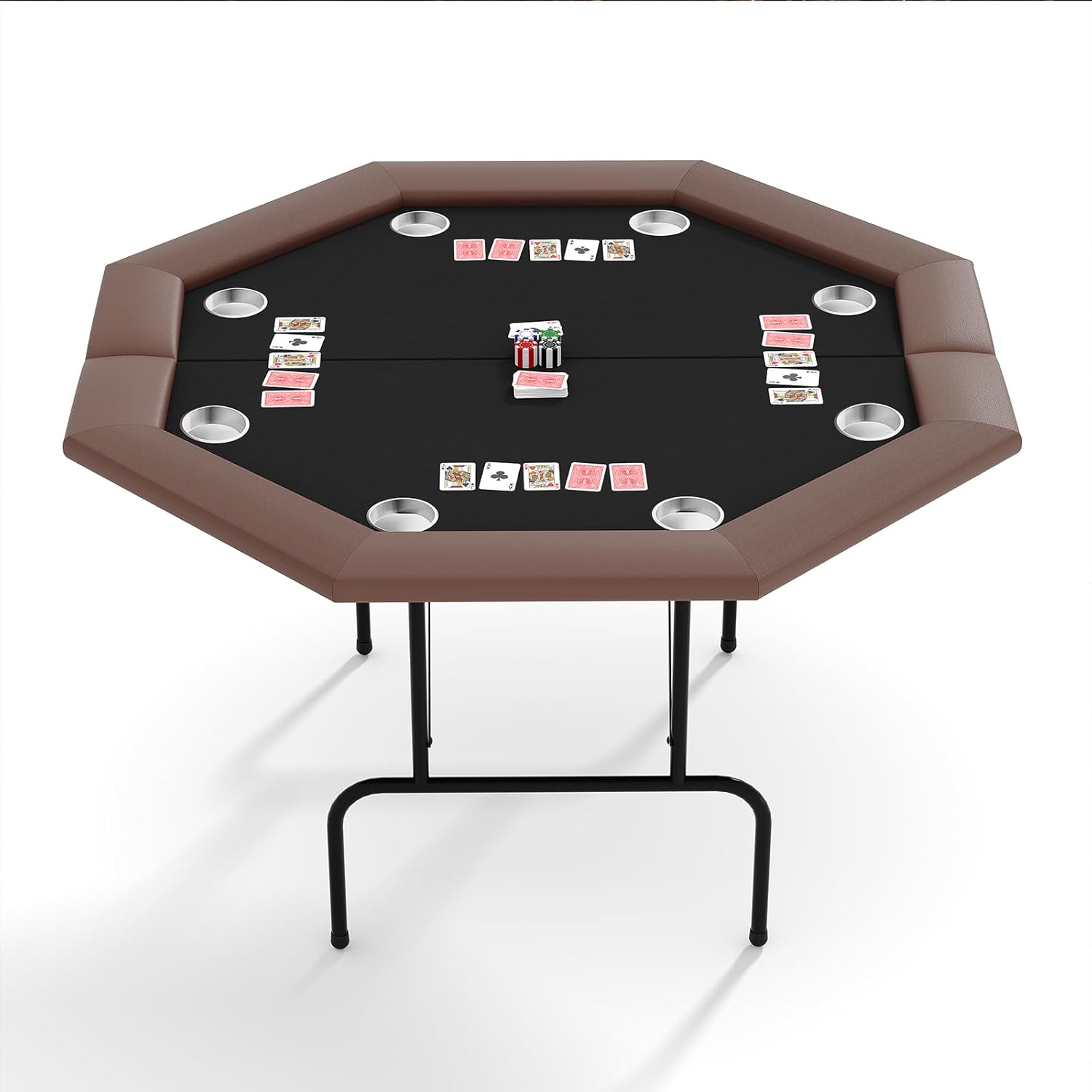 Octagon Poker Table - 8 Player Casino Style Folding Poker Table with Cup Holders, Blackjack & Texas Holdem Card Game Table for Home Parties, Casino Equipment