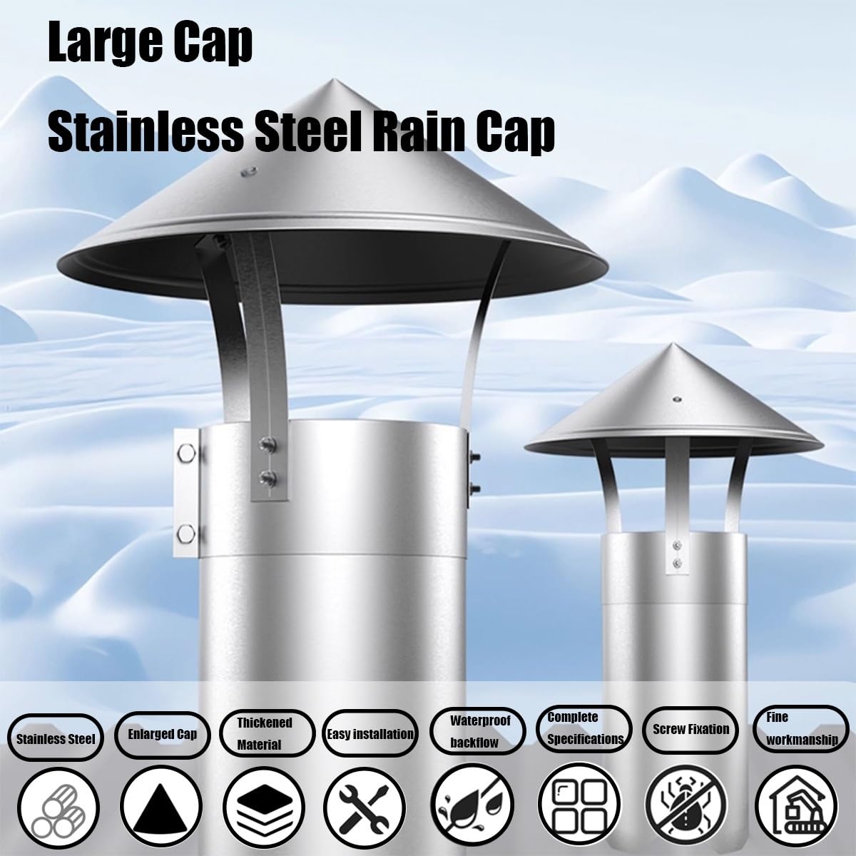 inless - Cappuccio per canna fumaria in acciaio, 80-140 mm, per esterni, impermeabile, protezione efficiente