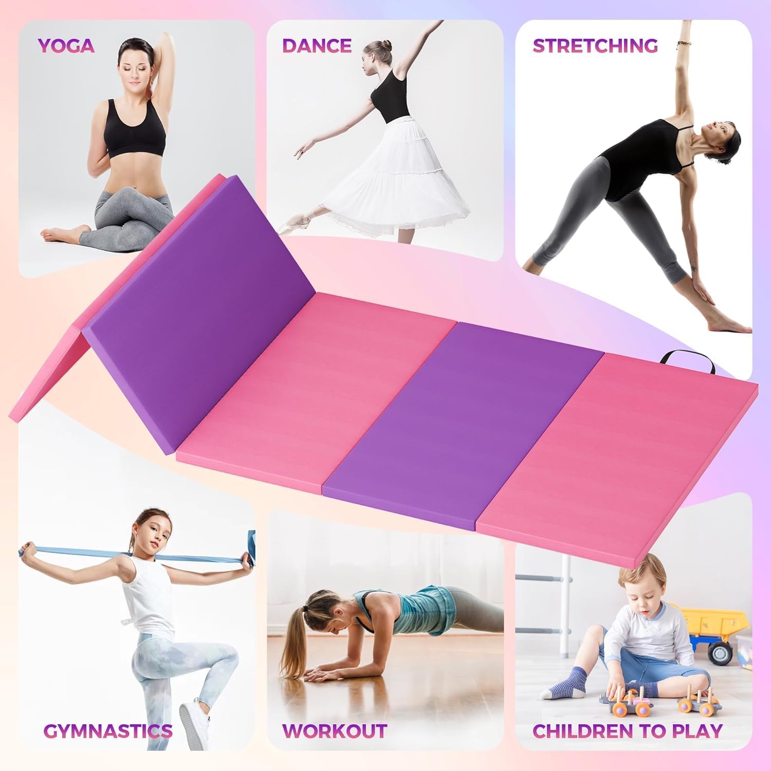 Gymnastikmatte 180 x 60 x 5 cm, Turnmatte 4-Fach Klappbar