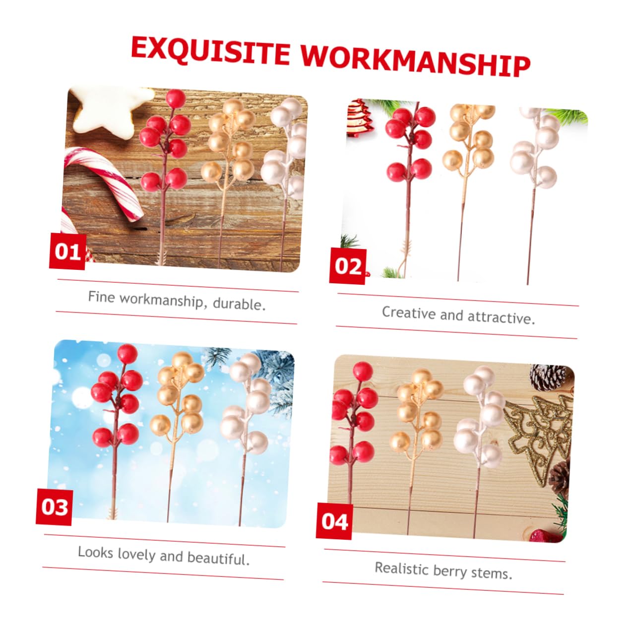 Ciieeo 80 Piezas Fruta de Navidad decoración navideña Rojas Falsas Christmas Tree Xmas Tree Home Decoracion Guirnalda Artificiales Tallo de Baya Artificial Espuma Rojo