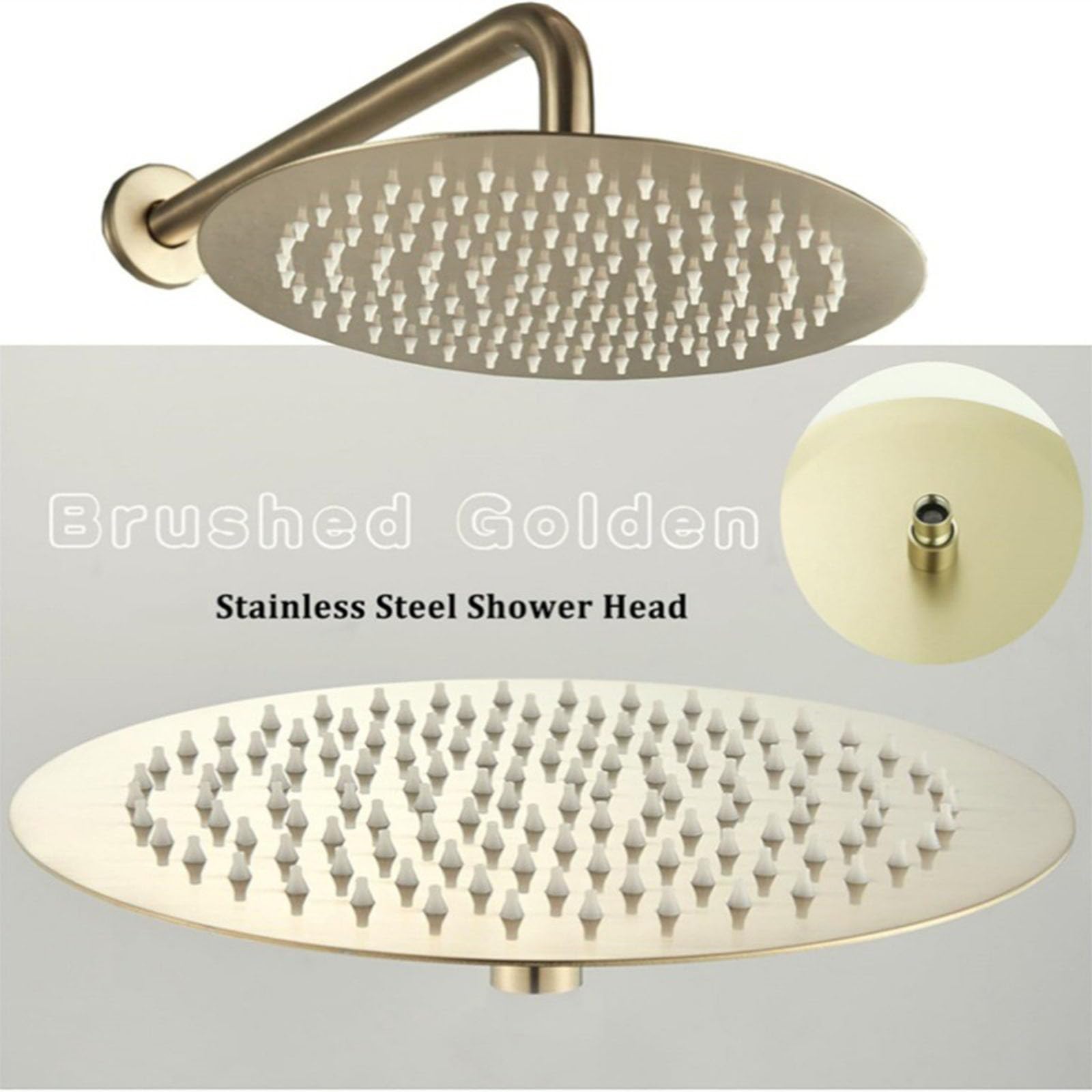 Sistema de Ducha Empotrado con Rociador Ducha Redondo 25x25cm Y Grifo Giratorio Oro Cepillado
