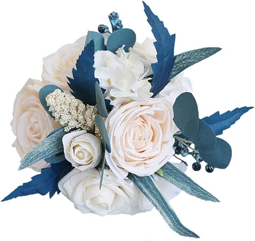 Miniatura 2 de Ramo de novia de boda, flores artificiales, flores de seda con tallos y hojas de eucalipto, flores falsas, centros de mesa para fiesta, arreglos