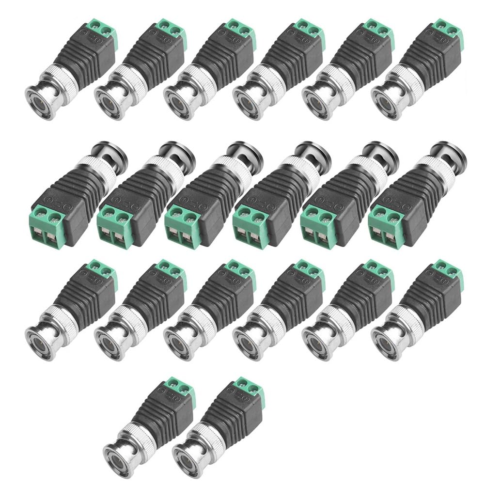 Littimoon BNC Male Balun Connector 20Pcs Coaxial Cat5 to BNC Male Connector for CCTV Surveillance Video Cameras BNC Male Connector