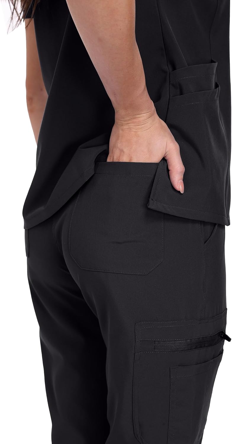 JGVIC Scrubs For Women Set -V-Neck Scrub TOP Contrast Pocket & Jogger Pants With 11 Pockets - Image 6